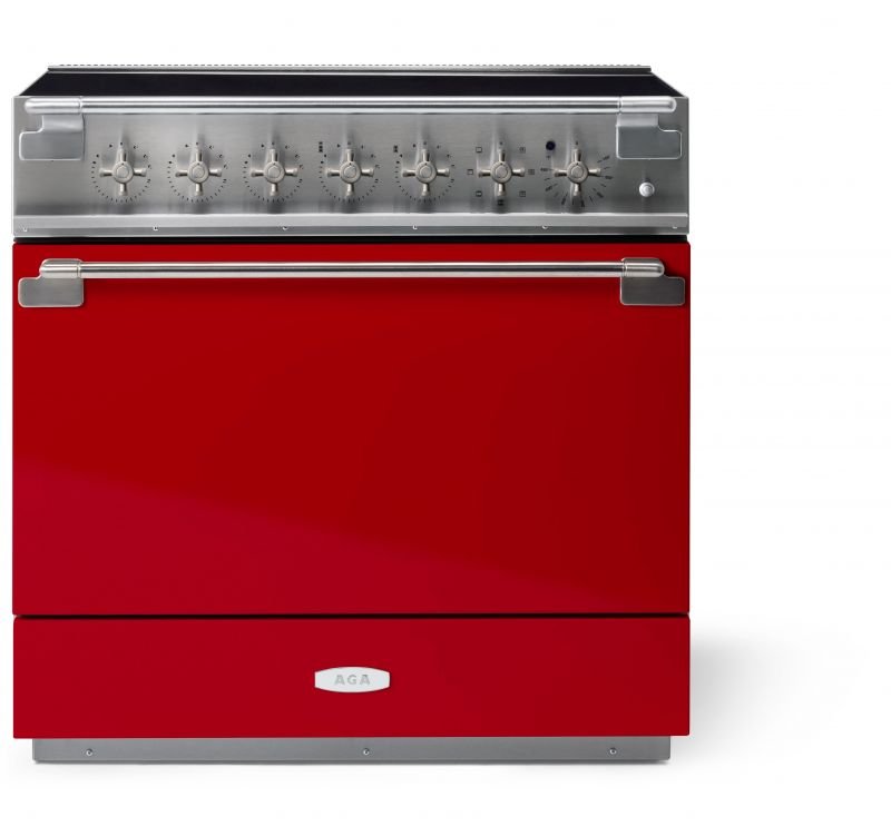 AGA Elise 36 Induction Range w/ Brass Accents, Piccadilly Red